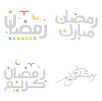 conjunto de Arábica caligrafía Ramadán Mubarak y kareem para santo mes usar. vector