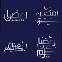 blanco lustroso efecto Ramadán kareem caligrafía paquete con arco iris acentos vector
