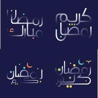 Sleek White Glossy Ramadan Kareem Calligraphy Pack with Colorful Details vector