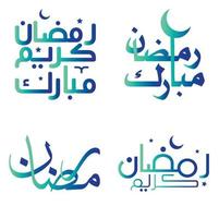 Elegant Gradient Green and Blue Ramadan Kareem Vector Design with Arabic Calligraphy.