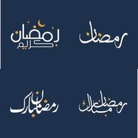 celebrar Ramadán kareem con blanco caligrafía y naranja diseño elementos vector ilustración.