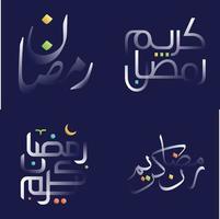 blanco lustroso Ramadán kareem caligrafía paquete con vistoso chapoteo acentos vector