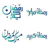 Vector Illustration of Ramadan Kareem with Elegant Gradient Green and Blue Calligraphy.