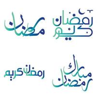 Gradient Green and Blue Ramadan Kareem Vector Design for Islamic Fasting Month with Elegant Calligraphy.