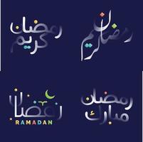 Stunning Ramadan Kareem Calligraphy in White Glossy Effect with Vibrant Colors for Islamic Festive Designs vector
