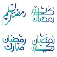 Gradient Green and Blue Arabic Calligraphy Vector Design for Ramadan Kareem Wishes.