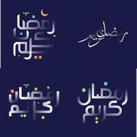 Bold White Glossy Ramadan Kareem Calligraphy Pack with Rainbow Accents vector