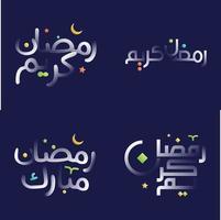 Ramadan Kareem in White Glossy Calligraphy with Colorful Design Elements for Islamic Greeting Cards and Banners vector