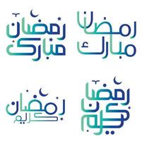 Gradient Green and Blue Ramadan Kareem Vector Design with Arabic Calligraphy for Muslim Greetings.