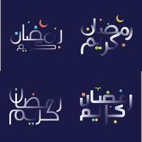 Creative Ramadan Kareem Calligraphy Set in White Glossy Effect with Multicolored Islamic Design Elements vector