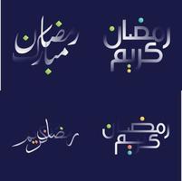 blanco lustroso efecto Ramadán kareem caligrafía paquete con multicolor acentos vector