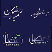 Vibrant White Glossy Ramadan Kareem Calligraphy with Fun Design Elements vector