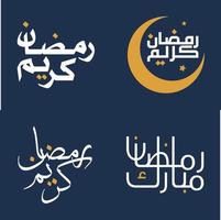 Vector Illustration of White Calligraphy and Orange Design Elements for Ramadan Greeting Cards.