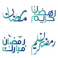 Arabic Calligraphy Vector Illustration for Celebrating Gradient Green and Blue Ramadan Kareem.