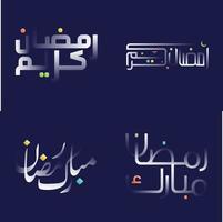 Ramadán kareem caligrafía paquete en blanco lustroso efecto con brillante y alegre vistoso elementos vector