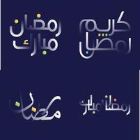 Ramadán kareem caligrafía paquete con blanco lustroso efecto y vistoso Destacar vector