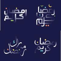 Elegant White Glossy Ramadan Kareem Calligraphy with Colorful Design Elements vector