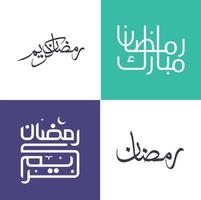 Minimalistic Ramadan Kareem Calligraphy Pack in Arabic Script for Holy Month of Fasting. vector