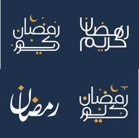 Vector Illustration of White Calligraphy and Orange Design Elements for Muslim Greetings during Ramadan Kareem.