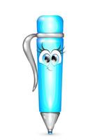 Cute cartoon blue pen girl character with eyelashes isolated. vector