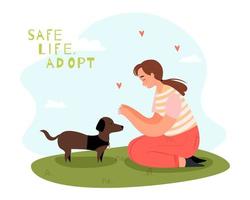 Adopt a pet concept with woman and dog. vector illustration