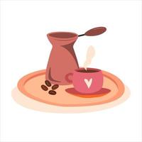 vector café taza en un platillo con frijoles en frasco. aislado vector