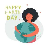 Flat illustration for earth day celebration, girl holds a globe, the globe in her hands, vector