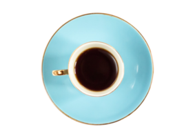 Blue plate and cup with coffee isolated on a transparent background png