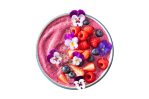 Bowl with ice cream and mix of fruits isolated on a transparent background png