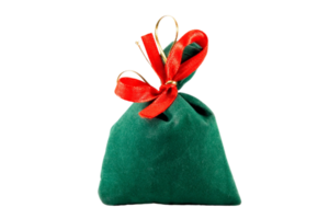 Green christmas gift pouch isolated on a transparent background png