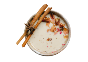 Beige bowl with aotmeal and cinnamon isolated on a transparent background png