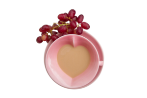 rosa tazza con caffè latte e uva isolato su un' trasparente sfondo png