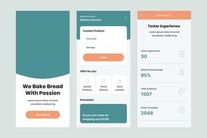 Bread recipe design application ui kit for android and ios mobile vector