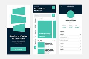 News portal design application ui kit for android and ios mobile vector