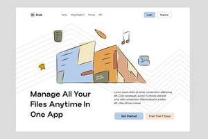 Modern manage file data landing page design website vector