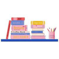 Color bookshelf with pencil holder vector