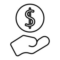 save money icon, salary money, invest finance, hand holding dollar, line symbols on white background - vector