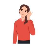 Cartoon character of woman listening to gossip or hearing news. Flat design. vector