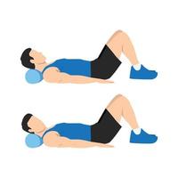 Man doing foam roller neck release exercise. vector