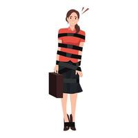 Scared Woman Tied Up with Rope or tape. Business Problems holding briefcase vector