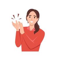 Young woman clapping hands thanking or showing appreciation at event. vector