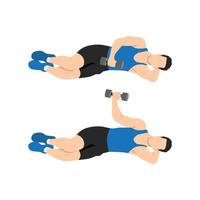 Man doing laying dumbbell external shoulder rotation. vector