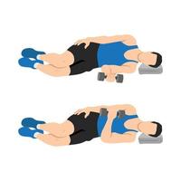 Man doing laying dumbbell internal shoulder rotation. vector