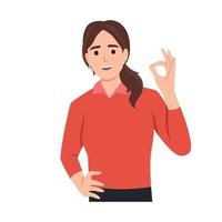 Casual business woman gesturing ok sign isolated vector illustration