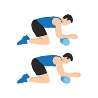 Man doing foam roller forearm stretch exercise. vector