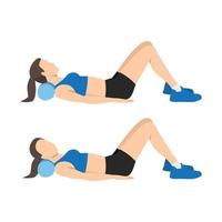 Woman doing foam roller neck release exercise. vector