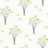 Seamless daisy pattern. Vector background with white wild chamomile. Medical herbs. Tea time