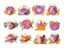 mundo amabilidad día con diversidad manos dibujos animados colección conjunto vector