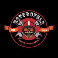 Biker Skull Helmet with crossed glasses and tools full color hand drawn vector