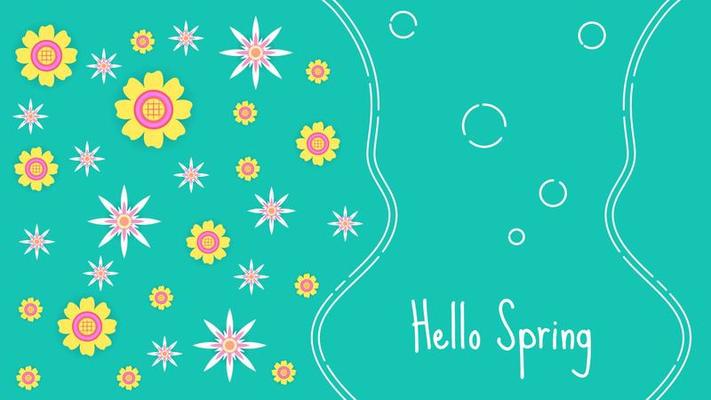 hello spring background desing with flowers. minimal, beatiful and simple concept. used for greeting card, banner, or wallpaper